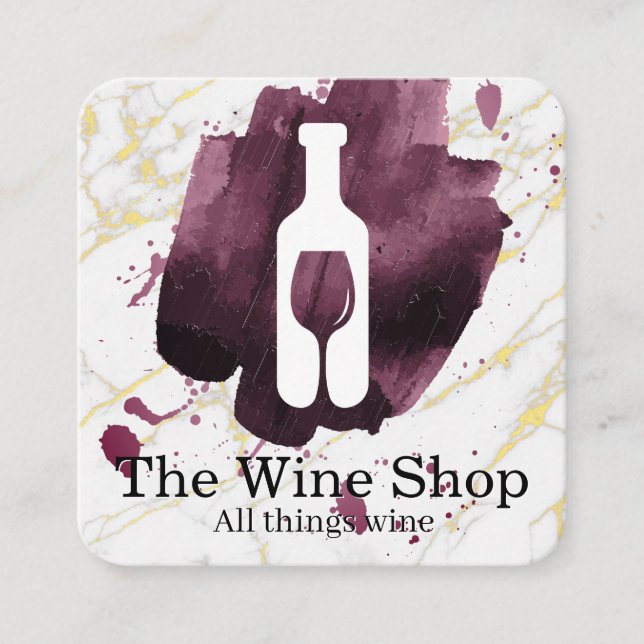 Tarjeta De Visita Cuadrada Logo de Wine Bottle Glass | Fondo de Mármol cepill (Anverso)