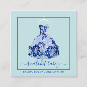 Tarjeta De Visita Cuadrada Logo del Blue Fashion Stylist Event Dress QR Code