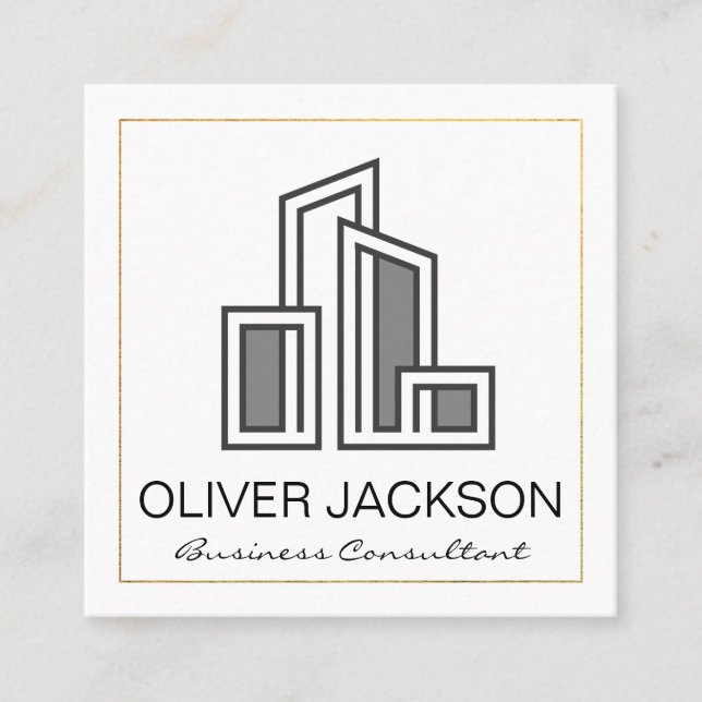 Tarjeta De Visita Cuadrada Logo del edificio moderno de la ciudad (Anverso)