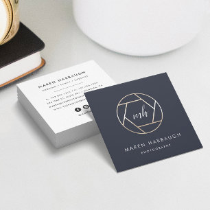 Tarjeta De Visita Cuadrada Logo del Monograma del fotógrafo Faux Gold moderno