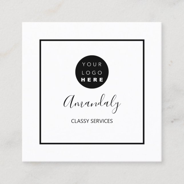 Tarjeta De Visita Cuadrada Logo del Personalizado Blanco Negro artista de maq (Anverso)