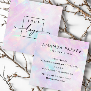 Tarjeta De Visita Cuadrada Logo del personalizado rosa púrpura opal