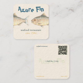 Tarjeta De Visita Cuadrada Logo del restaurante Azure Fin Elegant Fish