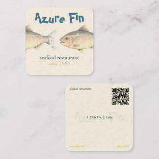 Tarjeta De Visita Cuadrada Logo del restaurante Azure Fin Elegant Fish