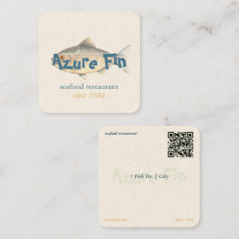 Tarjeta De Visita Cuadrada Logo del restaurante Azure Fin Elegant Fish