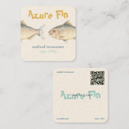 Tarjeta De Visita Cuadrada Logo del restaurante Azure Fin Elegant Fish
