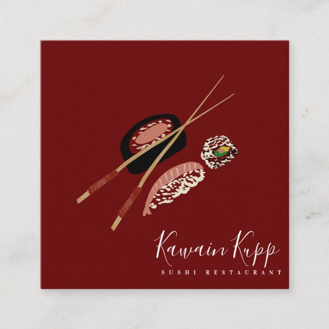 Tarjeta De Visita Cuadrada Logo del restaurante Sushi Rolls Chopstick (Anverso)