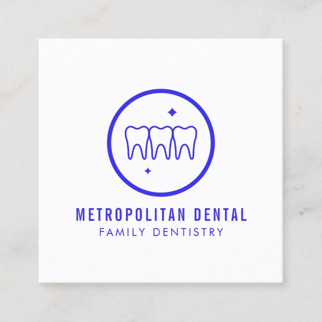 Tarjeta De Visita Cuadrada Logo Dentista Azul Moderno (Anverso)