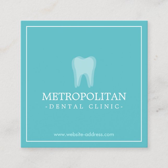 Tarjeta De Visita Cuadrada Logo dentista moderno clásico en Aqua Blue (Anverso)