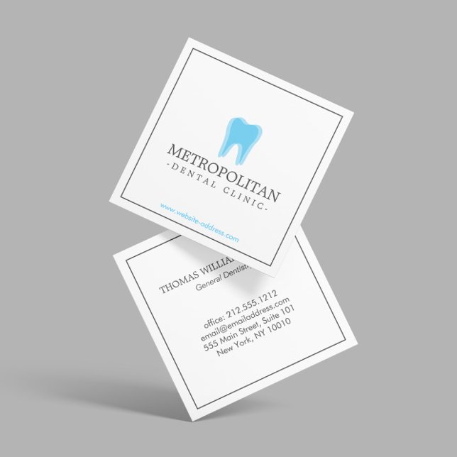 Tarjeta De Visita Cuadrada Logo dentista moderno clásico en blanco (Subido por el creador)