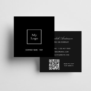 Tarjeta De Visita Cuadrada Logo en blanco negro código QR elegante