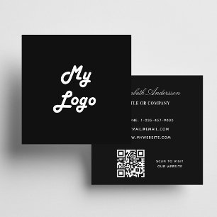 Tarjeta De Visita Cuadrada Logo en blanco negro código QR elegante