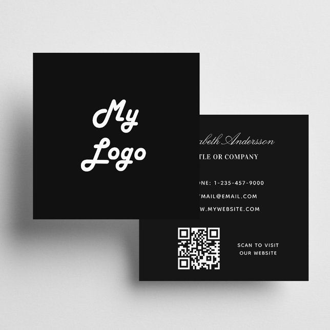 Tarjeta De Visita Cuadrada Logo en blanco negro código QR elegante (Subido por el creador)