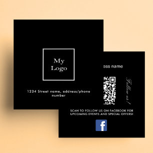 Tarjeta De Visita Cuadrada Logo en blanco negro código QR Facebook síganos