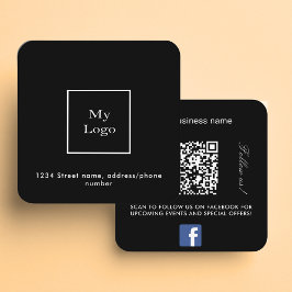 Tarjeta De Visita Cuadrada Logo en blanco negro código QR Facebook síganos