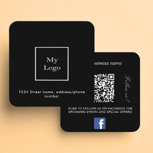 Tarjeta De Visita Cuadrada Logo en blanco negro código QR Facebook síganos