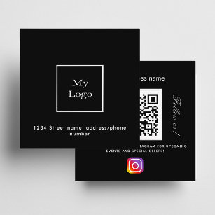 Tarjeta De Visita Cuadrada Logo en blanco negro código QR Instagram síganno