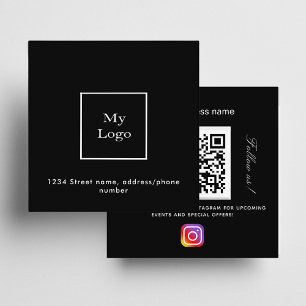 Tarjeta De Visita Cuadrada Logo en blanco negro código QR Instagram sígannos