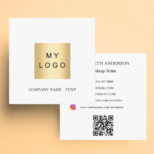 Tarjeta De Visita Cuadrada Logo en blanco negro Código QR medios sociales