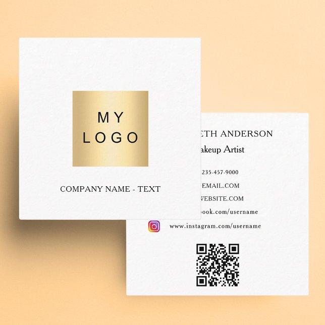 Tarjeta De Visita Cuadrada Logo en blanco negro Código QR medios sociales (Subido por el creador)