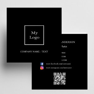Tarjeta De Visita Cuadrada Logo en blanco negro Código QR medios sociales