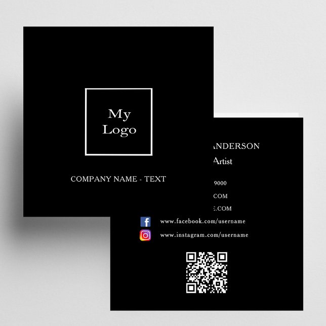 Tarjeta De Visita Cuadrada Logo en blanco negro Código QR medios sociales (Subido por el creador)