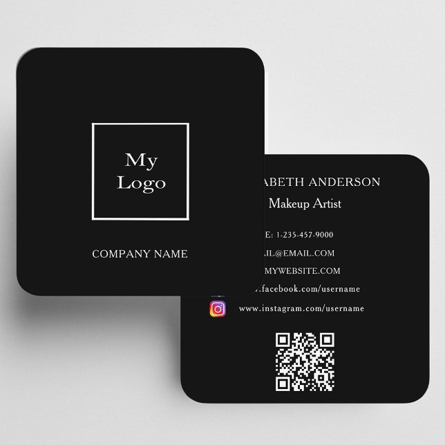 Tarjeta De Visita Cuadrada Logo en blanco negro medio social código QR modern (Subido por el creador)