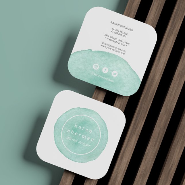 Tarjeta De Visita Cuadrada Logo femenino, social turquesa profesional (Subido por el creador)