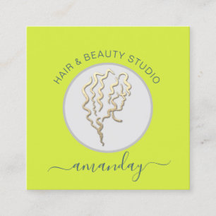 Tarjeta De Visita Cuadrada Logo Hairdresser Makeup Artista Código QR amarill