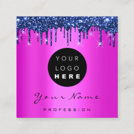 Tarjeta De Visita Cuadrada Logo Makeup Boutique Purpurina Perforaciones azule