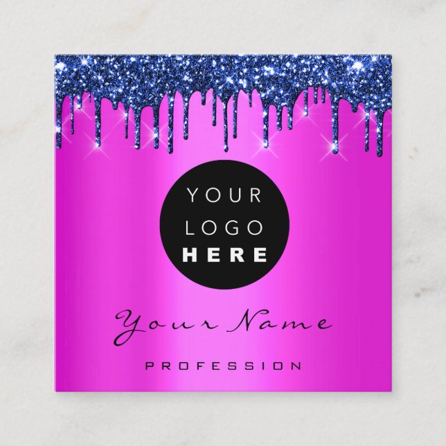 Tarjeta De Visita Cuadrada Logo Makeup Boutique Purpurina Perforaciones azule (Anverso)