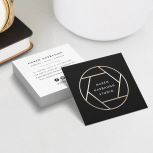 Tarjeta De Visita Cuadrada Logo moderno de Faux Gold para fotógrafos