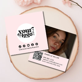 Tarjeta De Visita Cuadrada Logo moderno de medios sociales Foto QR Rosa