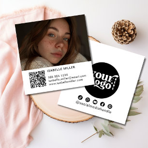 Tarjeta De Visita Cuadrada Logo moderno de medios sociales Foto QR White