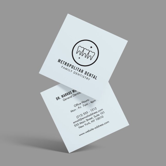 Tarjeta De Visita Cuadrada Logo negro de dientes modernos con el azul (Subido por el creador)