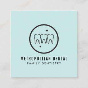 Tarjeta De Visita Cuadrada Logo negro de dientes modernos en la menta
