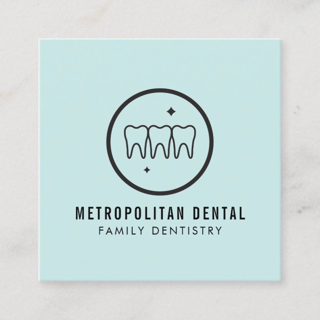 Tarjeta De Visita Cuadrada Logo negro de dientes modernos en la menta (Anverso)