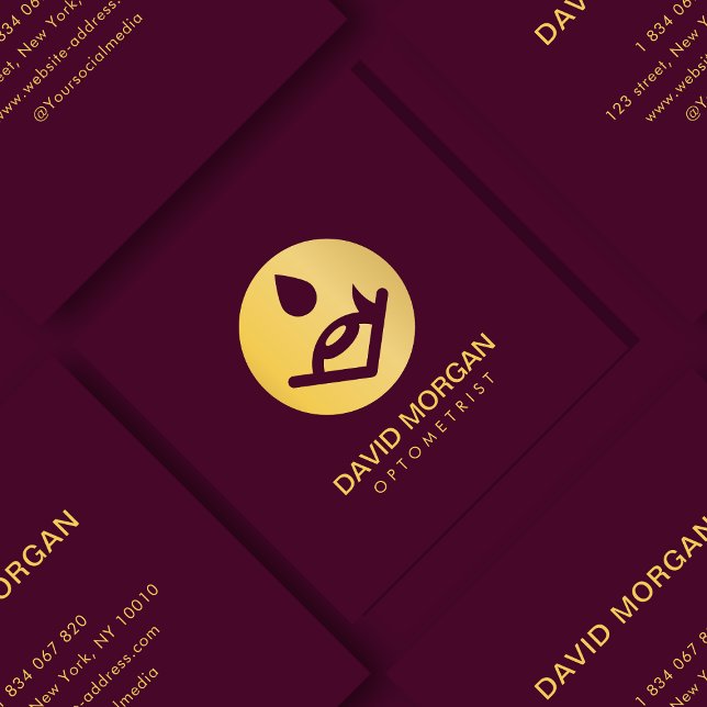 Tarjeta De Visita Cuadrada Logo Ojo Optometrista Borgoña Y Oro (Subido por el creador)