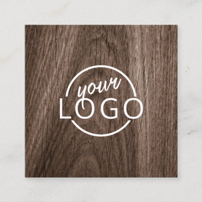 Tarjeta De Visita Cuadrada logo Personalizado elegante grano de madera marrón (Anverso)