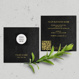 Tarjeta De Visita Cuadrada Logo personalizado moderno código QR oro negro
