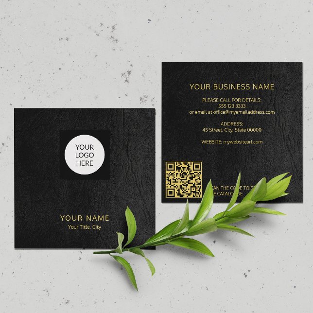 Tarjeta De Visita Cuadrada Logo personalizado moderno código QR oro negro (Subido por el creador)
