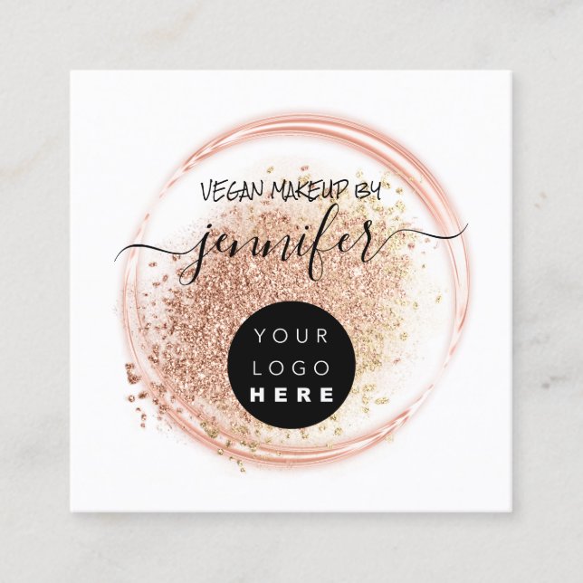 Tarjeta De Visita Cuadrada Logo profesional maquillaje Artista Rosa Sombra do (Anverso)