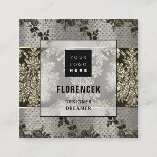 Tarjeta De Visita Cuadrada Logo QR CODE Shop BEAUTIQUE Gold Lace Elegante