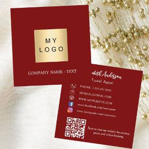 Tarjeta De Visita Cuadrada Logo rojo blanco código QR medios sociales
