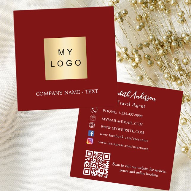 Tarjeta De Visita Cuadrada Logo rojo blanco código QR medios sociales (Subido por el creador)