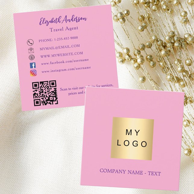 Tarjeta De Visita Cuadrada Logo rosa Código QR medios sociales (Subido por el creador)