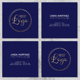 Tarjeta De Visita Cuadrada Logo sobre azul de la Marina Oscura