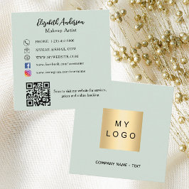 Tarjeta De Visita Cuadrada Logo verde sabio Código QR medios sociales