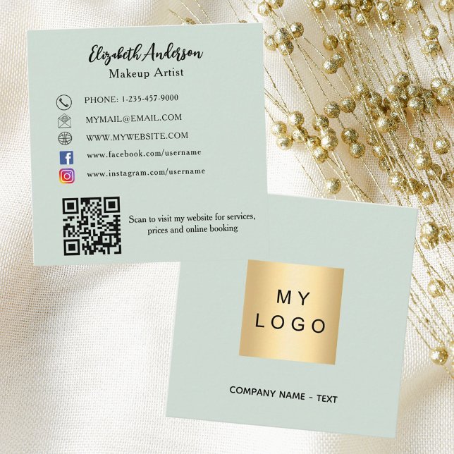 Tarjeta De Visita Cuadrada Logo verde sabio Código QR medios sociales (Subido por el creador)