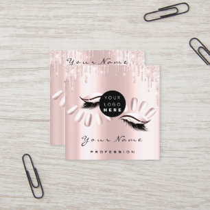 Tarjeta De Visita Cuadrada Logotipo Artista Cabello Nallos Rosa Floral Rosa